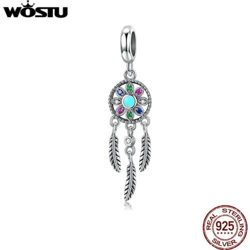 WOSTU 2019 100% 925 Sterling Silver Beautiful Dream Catcher Dangle Charms Fit Bracelet & Necklace Pendant Fashion Jewelry CQC961