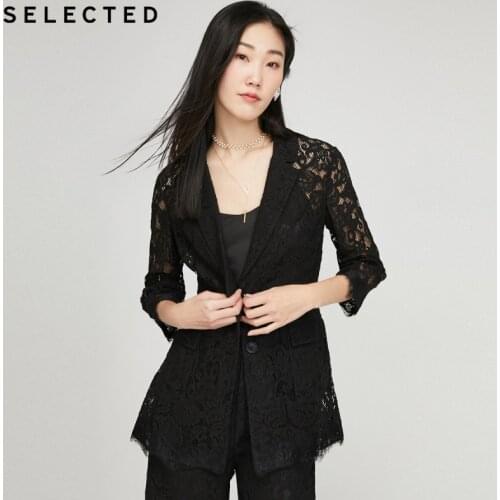 SELECTED Lace Hollow-out Temperament Commuter Blazer Womens 3/4 Sleeve Outwear S|420272508