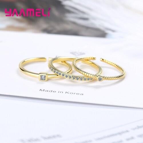 Women Opening Index Finger Ring 925 Sterling Silver Jewelry Exquisite Cubic Zircon Student Girlfriends Tail Ring 3pcs/set