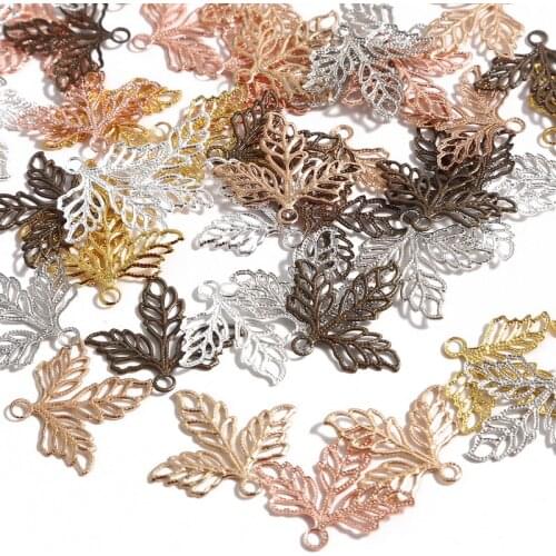 10Pcs Vintage Charms 26x23mm Copper Hollow Maple Leaf Metal Pendant Spacer Connector Jewelry Findings DIY Necklace Earrings