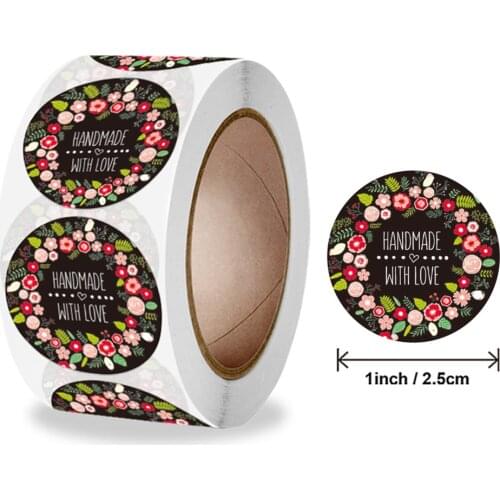 100-500Pcs Handmade With Love Stickers 1inch Round Flowers Stickers For Package Adhesive Thank You Sticker Seal Labels
