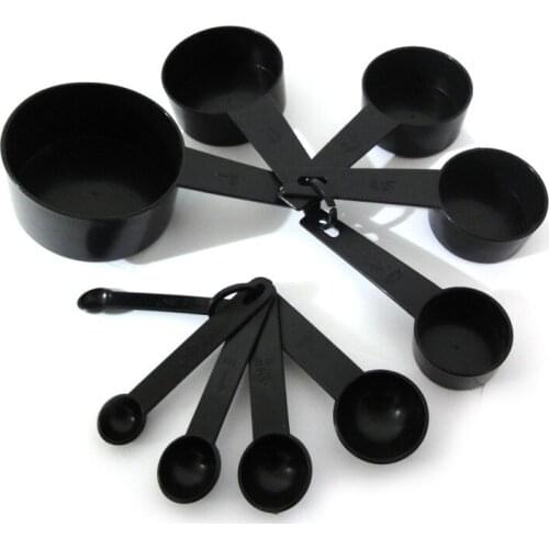100set Black Plastic Measuring Cups 10pcs/lot Measuring Spoon Kitchen Tools Measuring Set Tools For Baking Coffee Tea lin4892