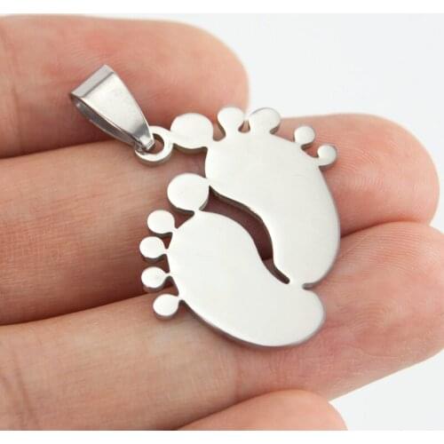 100% Stainless Steel Baby Feet Charm Pendants & Necklaces For Women Blank Foot Metal ID Tag High Polished Wholesale 10pcs