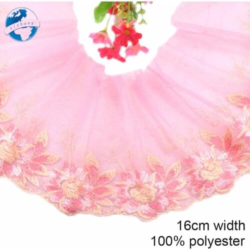 16cm polyester pink lace embroidery lace french lace ribbon fabric guipure diy trims sewing Accessories wedding decoration#4087