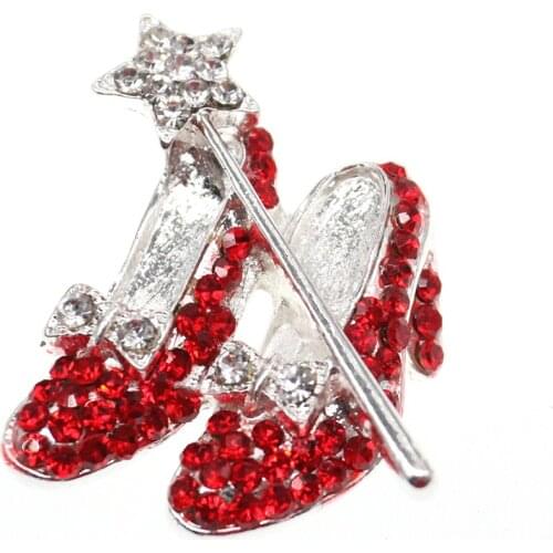 20pcs Silver-Tone Red Crystal High Heel Shoes Star Wand Bow Lapel Pin Dorothy Wizard Of Oz Style Shoes Brooch