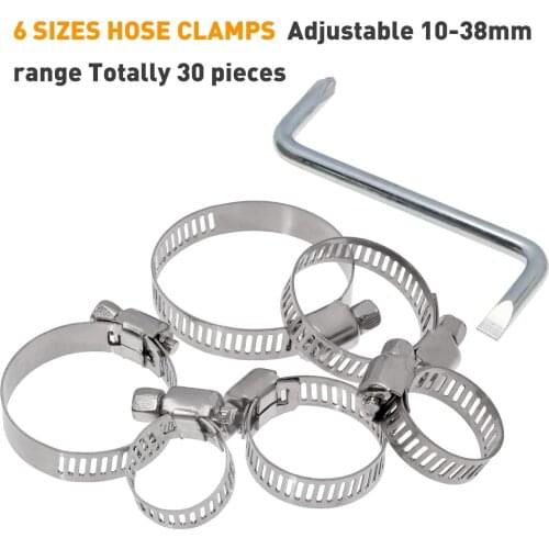 30Pcs/Set Stainless Steel Adjustable Drive Hose Clamp Fuel Line Worm Size Clip Hoop Hose Clamp Hot Sale