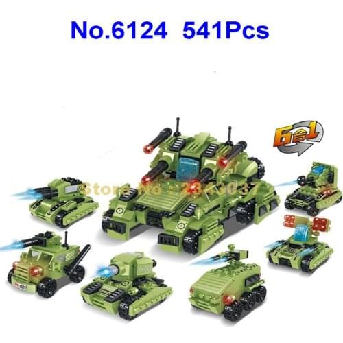 6124 541pcs 6in1 Military Tank Artillery Army Armoured Vehicle Building Blocks Toy
