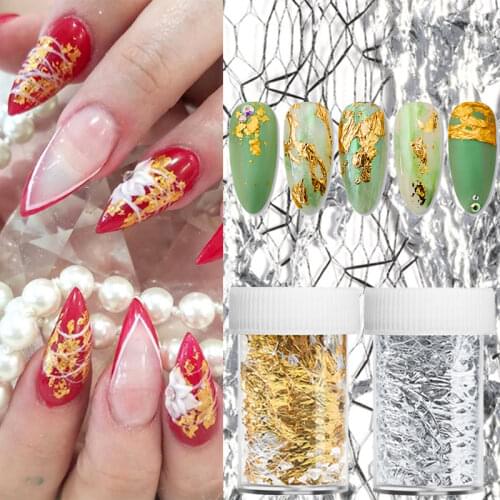 Aluminum Foil Glitter Nail Stickers Gold Silver Hollow Mesh Nail Art Decorations Manicure Holographic Decals Adhesive Sliders