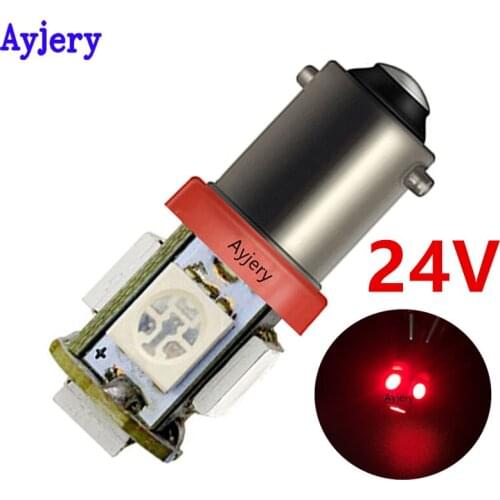 AYJERY 100PCS 24V Ba9s 5050 5 SMD Car LED bulb T4W Side Marker Light Door Interior License Plate Wedge Lamp White Blue Red Green