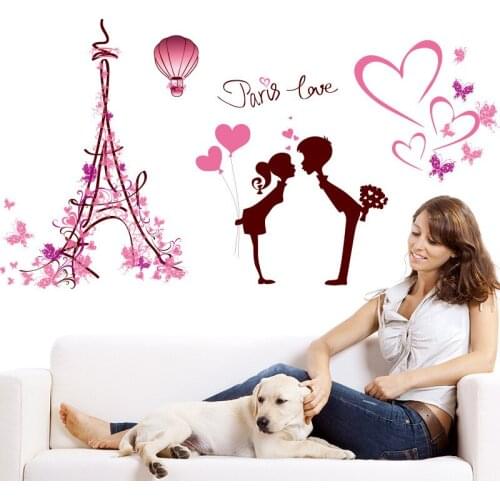 Free Shipping romantic Love series Paris Wall Sticker Flower Kiss Bedroom Wedding room decoration Wall Art Adesivo De Parede