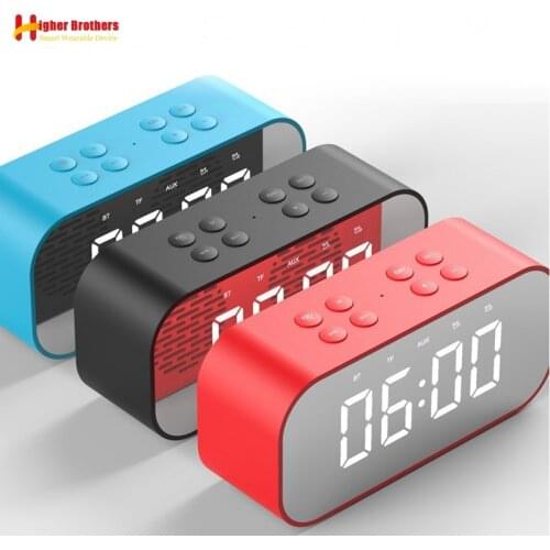 Bluetooth 5.0 Portable Wireless Mirror Speaker Column Subwoofer Music Sound Box LED Time Snooze Alarm Clock for Laptop Phone