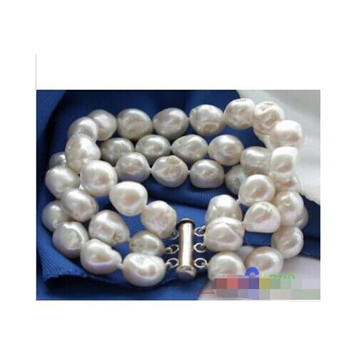 3row 8" 8-10MM WHITE BAROQUE FRESHWATER CULTURED PEARL BRACELET