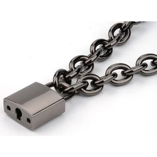 Gun Black Men Women Unisex Chain Necklace Heavy Duty Square Lock Padlock Choker Collar Link Necklace