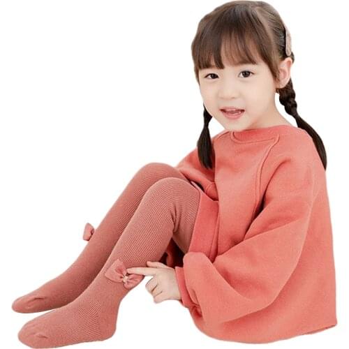 Baby Children Girls Solid Bow Knot Fleece Leggings Kid Toddler Infant Cotton Soft Winter Autumn Warm Pantyhose Tights 6M-6Y