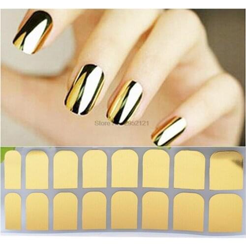 By dhl or ems 500pcs Mirror Nail Foil Stickers On Nail Full Wrap Sticker Gold Silver Metal Patch Punk Decal Nail Art Manicure