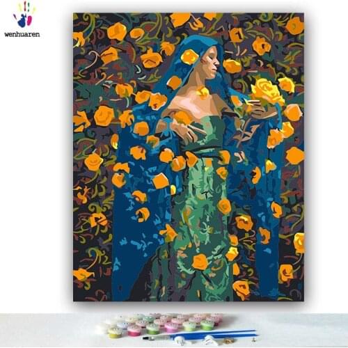 DIY colorings pictures by numbers with colors Yellow rose with woman picture drawing painting by numbers framed Home