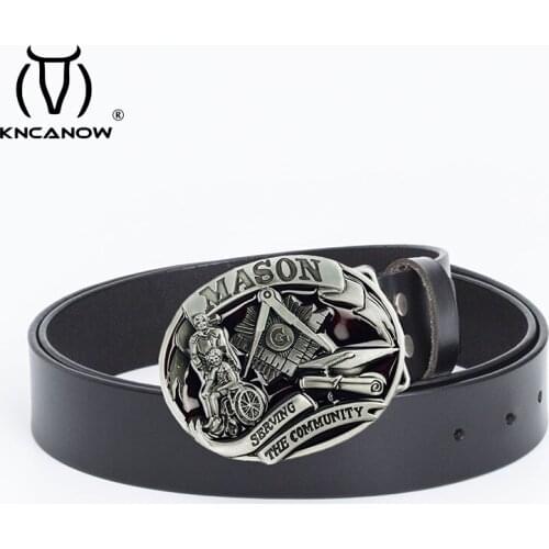 Designer Belts For Men High Quality Bothside Genuine Leather Freemason Letter "g" Free Mason Masonic Punk Buckle Cowboy Strap