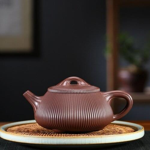 Purple Sand Pot Full Handmade Famous Artist Shao Meihua Ore Mine Purple Mud Ribbon Stone Pot Kungfu Teapot Tea Set
