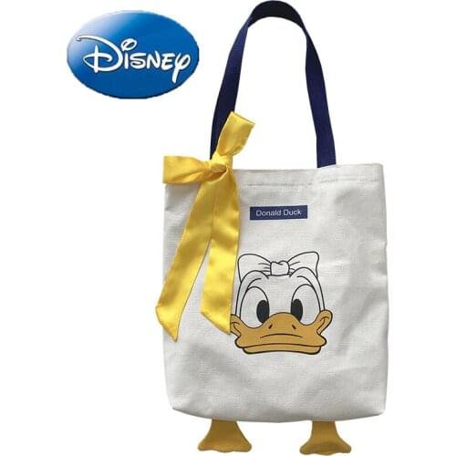 Disney Donald Duck Canvas Bulk Woman Shoulder Bag Large Capacity White Daisy Cartoon Fashion Yellow Belt Handbag Hobos