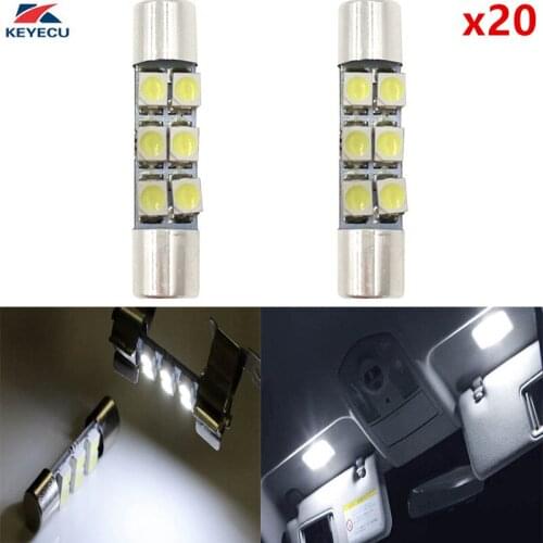 KEYECU 20pcs White 6-SMD 29mm 3528 LED Replacement Bulbs For Car Sun Visor Flips Vanity Mirror Interior Reading Lights