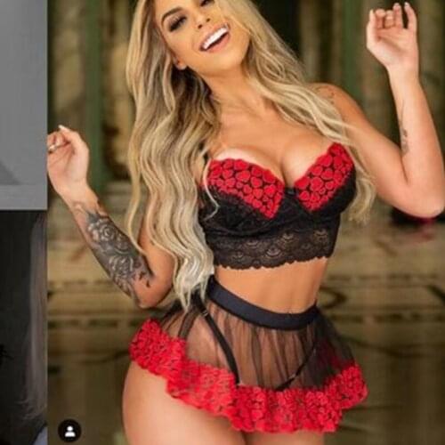 3 PCS swimwear Women Sexy Lingerie Lace Babydoll G-String Dress Thong Underwear Sleepwear