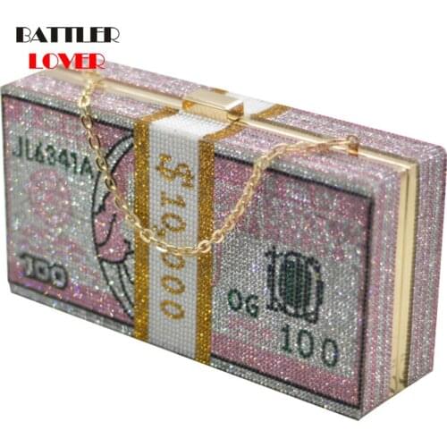 Money Evening Clutch Bags Diamond Painting Chain Wedding Dinner Purses and Handbags Luxury Stack of Cash Crystals Women Female