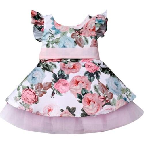 Toddler Girl Princess Lace Floral Tutu Dress Ruffles Party Sundress Outfit Lovely Children Girl Clothing Summer Dress