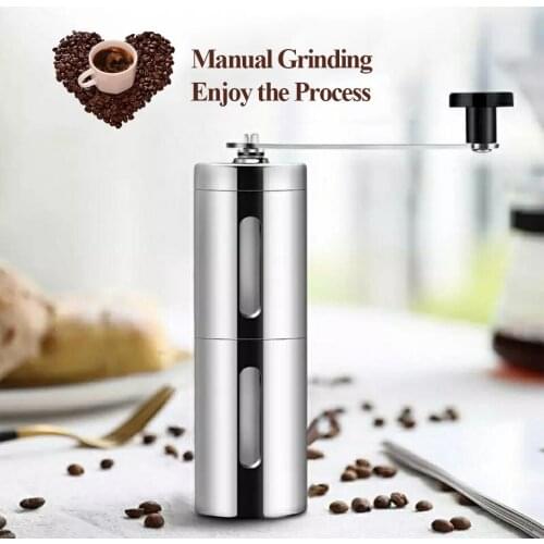 Coffee Bean Grinder Mini Stainless Steel Hand Manual Handmade Coffee Bean Burr Grinders Mill Kitchen Tool with Seal Clip Spoon