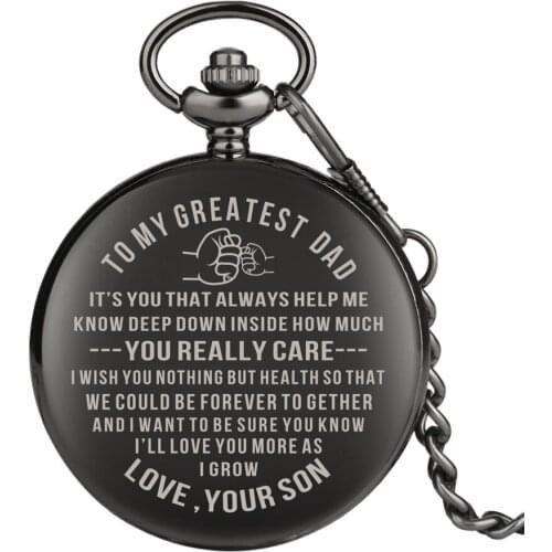 Fashion Polishing Black Full Hunter Quartz Pocket Watch To My Greatest Dad Design Pendant Watch Vintage Punk Birthday Gifts 2019