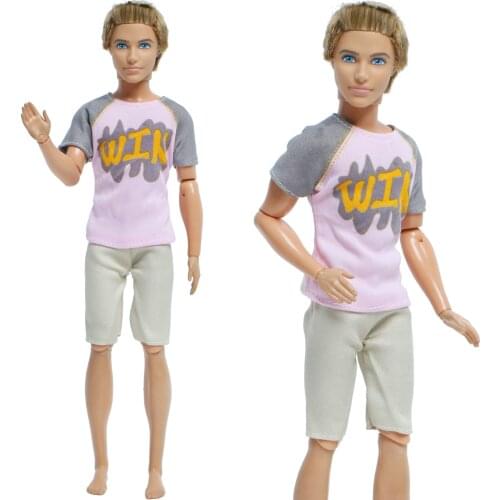 Fashion Doll Outfit Boys Summer T-shirt Pink Summer Sport Pants Clothes for Barbie Doll Friend Ken Doll Accessories Kids Toy