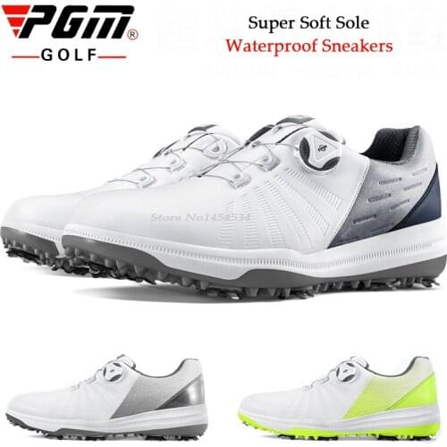 MicrofiberLeather PGM Men Sneakers Sports Golf Movable Nail Shoes Waterproof Non-slip Breathable Rotation Knobs Buckle Shoelaces