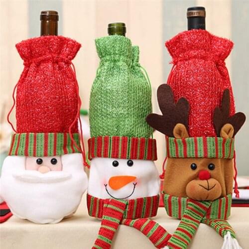 New Christmas Wine Bottle Decor Set Santa Claus Snowman Deer Bottle Cover Clothes Kitchen Decoration For New Year Dinner Party