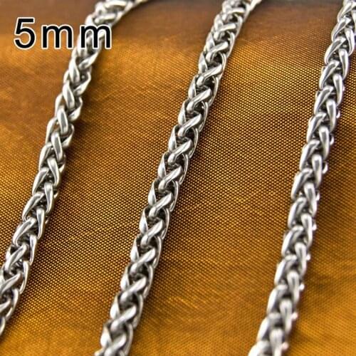 Stainless Steel necklaces Mens 5mm Wheat Link Braid long Chain silver gold color Casual necklace collares de moda