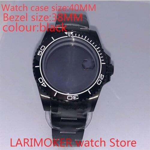Suitable for NH35 NH36 Miyota 8215 40mm 904L stainless steel housing, sealed black back cover, with rotating bezel black