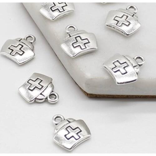 Hot 10pcs / lot 12mm * 13mm antique silver plated doctor nurse charm pendant nurse hat pendant medical jewelry gift pendant char