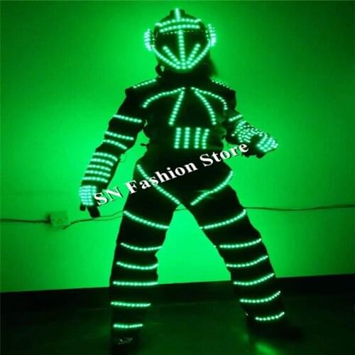 QZ13 RGB robot dance costumes led light luminous robot suit glowing dancer stage wears cloth dj disco bar show helmet led gloves