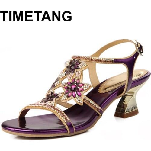 TIMETANG 2021New Summer Flower Rhinestone Crystal Gladiator High Heels Sandals Women Wedding Party Bridesmaid Sandals ShoesE1060