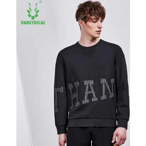 Vansydical Autumn Winter Fitness Running Sports Tops Mens Embroidery letters Long Sleeve Pullovers Workout Training Sweatshirts