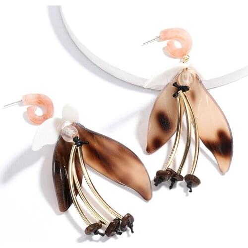 2020 Vintage Elegant Acetate Board Long Drop Earrings Women ZA Acrylic Flowers Earring Jewelry Fashion Indian Big Earrings