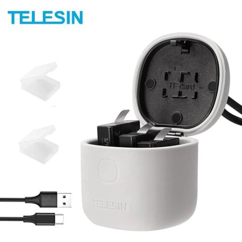 TELESIN 3PACK Battery 3 Slots Charger Set TF Card Reader Storage Charging Box for Gopro 8 Hero 8 7 Black Hero 6 Hero 5