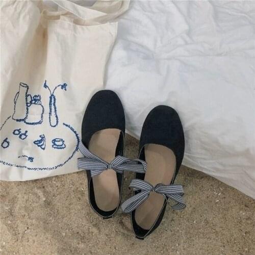 2021 Spring New Style Single Shoes Elegant Fairy Style Bow Knot All-match Strap Flat Shoes Peas Shoes Ladies Single Shoes