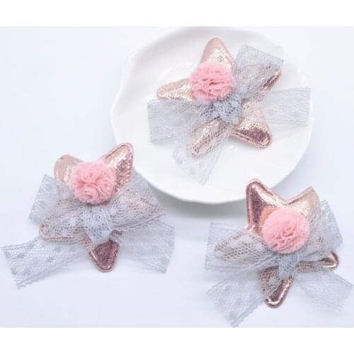 10Pcs 48mm Star Lace Mesh Bowknot Ball Applique for DIY Headwear Clips Clothes Hat Patch Leggings Socks Sewing Decor Accessories