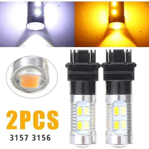 2pcs 12V 1157 3157 T20 Double Wire Car White/Amber LED Turn Signal Light Day-time Running Bulbs Parking Lamp Auto Truck Parts