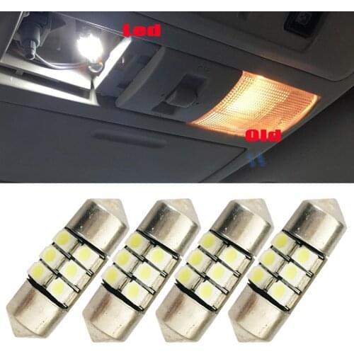 4pcs/lot 1.10" 27mm 5050 6SMD Dome Map White LED interior Light Bulbs for DE3022 3528 12V Car Parking Lighting source