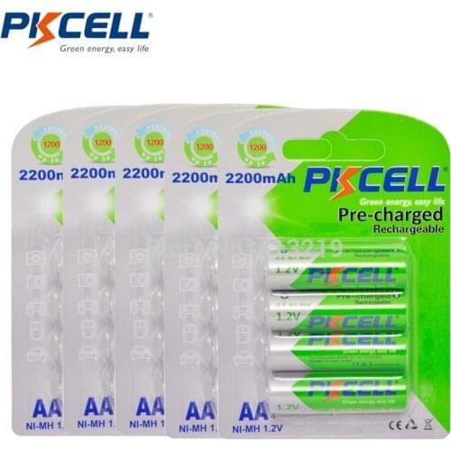 20Pcs*5card PKCELL AA 2200mAh 1.2V Ni-MH Rechargeable Batteries Low Self-Discharge 2A 2.2Ah battery for camera toys