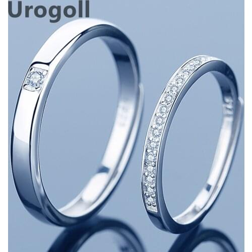 Noble Couple Rings 100% Pure 925 Sterling Silver Rings Wedding Zircon Drill Ring Rhinestone Ring For Lover Anniversary Gift