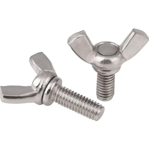 M6 X 20Mm Thread 304 Stainless Steel Wing Bolt Butterfly Screw Silver Tone 5Pcs