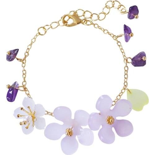 Forest Sweety Ins Purple Pink Acrylic Sunflower Sakura Charms Adjustable Bracelets for Women Girls Kids Gfits
