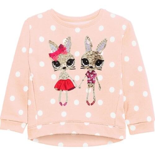 Brand Terry Cotton Sweater Hoodies Children Clothing Kids Girls Long Sleeve Top Sweatshirt Blouse Baby Girl Clothes Sequin Bunny