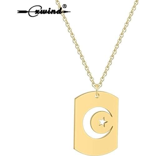 Cxwind Fashion Star & Moon Outline Pendants Necklaces For Women New Charms Square Gemetric Statement Necklace Collier Jewelry